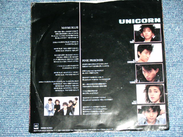 画像: ユニコーン (奥田民生） UNICORN　( TAMIO OKUDA )  - MAY BE BLUE  / 1987 JAPAN ORIGINAL PROMO ONLY Used 7"Single