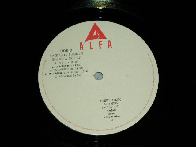 画像: ブレッド＆バター BREAD & BUTTER - レイト・レイト・サマー LATE LATE SUMMER  / 1979 JAPAN ORIGINAL "ALFA / WARNER PIONEER  Released Version"  Used LP  With OBI 