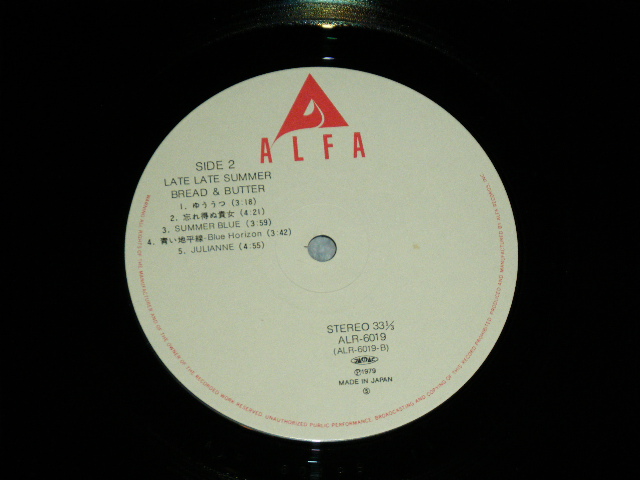 画像: ブレッド＆バター BREAD & BUTTER - レイト・レイト・サマー LATE LATE SUMMER  / 1979 JAPAN ORIGINAL "ALFA / WARNER PIONEER  Released Version"  Used LP  With OBI 