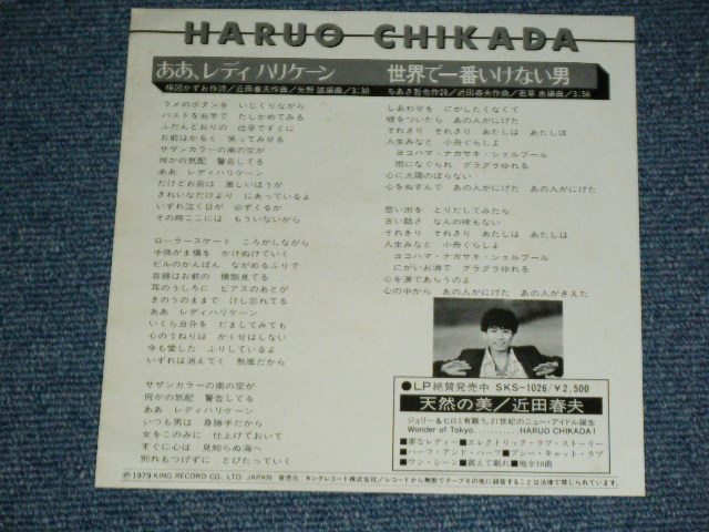 画像: 近田春夫 HARUO CHIKADA   - ああレディ ハリケーン ( MINT-/MINT ) / 1979 JAPAN ORIGINAL Used 7" シングル