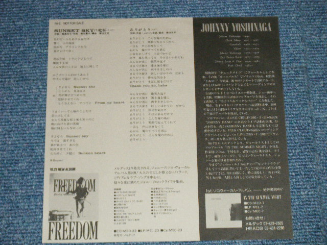 画像: ジョニー吉永 -JOHNNY YOSHINAGA  - SUNSET SKYに乾杯 ( MINT-/MINT- )  / 1987  JAPAN ORIGINAL "PROMO ONLY"  Used 7"Single