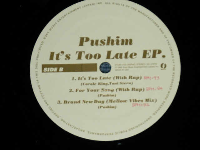 画像: PUSHIM - IT'S TOO LATE E.P. (Ex++/MINT-) / 1999 JAPAN ORIGINAL Used 12" EP 